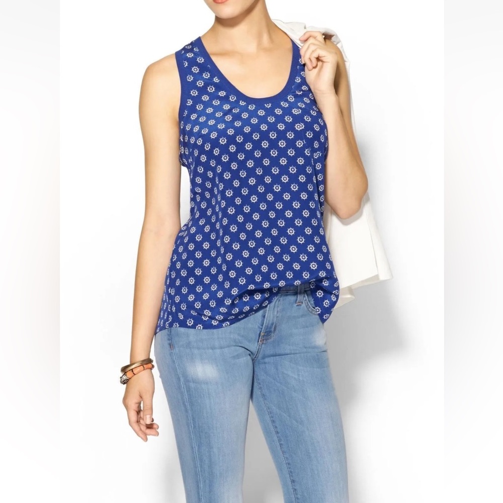 Joie Women’s Royal Blue Nautical Print XS Silk Tank Sleeveless Shell Racerback - Picture 1 of 9
